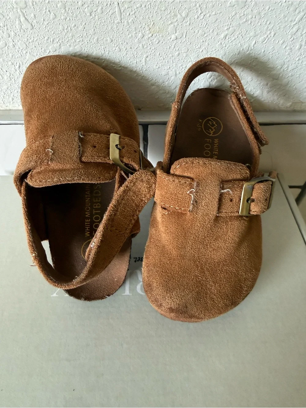 Kids Brown Suede Buckle Clog Sandals